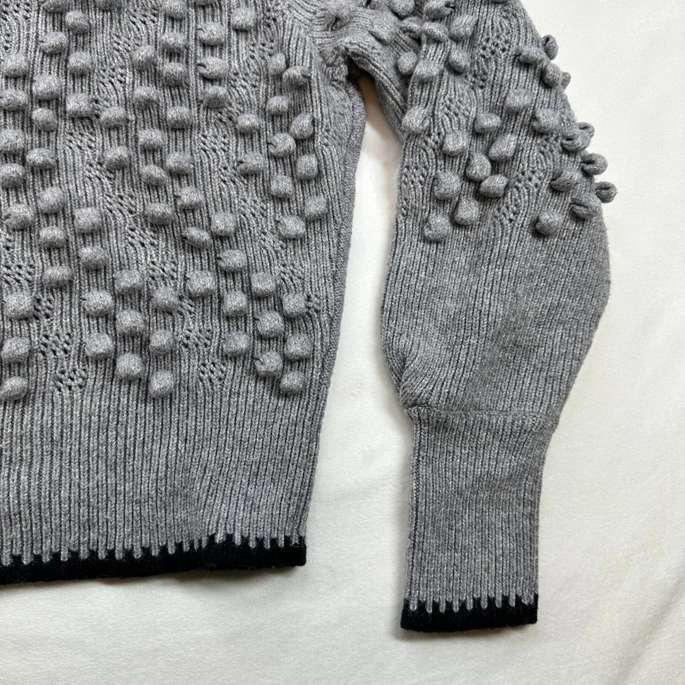 BCBGMAXAZRIA Mock Neck Bobble Knit Sweater Merino Wool Grey Size‎ Large